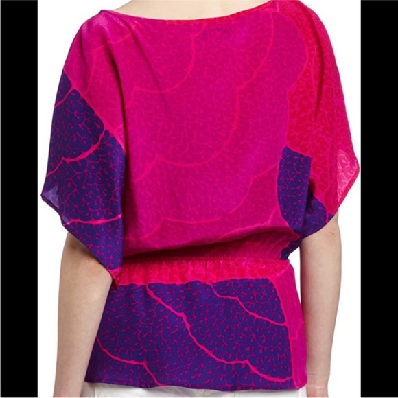 TRINA TURK Patterned Silk Blouse - Fuchsia, Hot Pink, Purple - Small - Picture 5 of 11